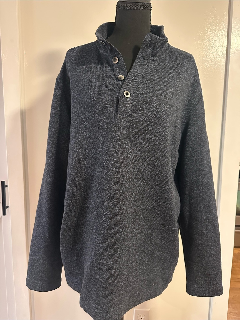 Men's Charcoal Button-Neck Lightweight Shirt Jacket